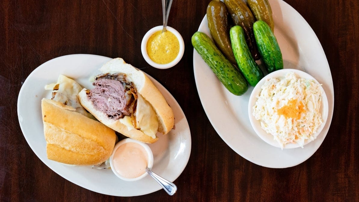 # 2, Roast Beef, Fried Onion, Melted Swiss on Club Bread Sandwich.