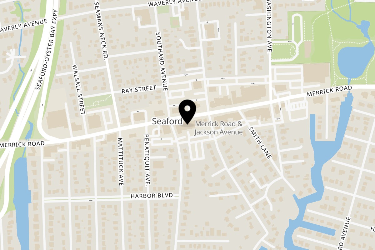 Map showing the location of Pastrami Express on 3882 Merrick Rd in Seaford
